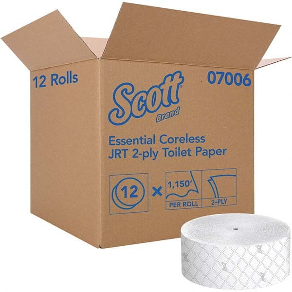 Bathroom Tissue: Coreless Roll, Recycled Fiber, 2-Ply, White 3.78″ Sheet Width