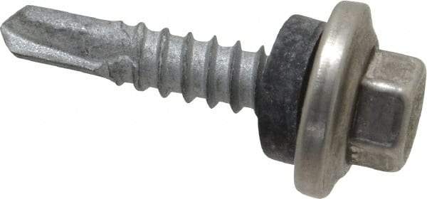 Buildex - #12-14, Hex Washer Head, Hex Drive, 1" Length Under Head, #2 Point, Self Drilling Screw - Stainless Steel Head, Steel Body - Eagle Tool & Supply