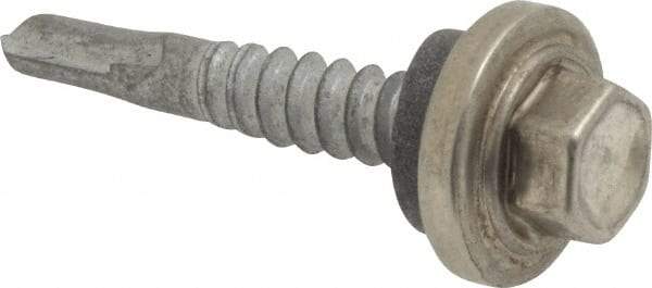 Buildex - #12-14, Hex Washer Head, Hex Drive, 1-1/4" Length Under Head, #2 Point, Self Drilling Screw - Stainless Steel Head, Steel Body - Eagle Tool & Supply