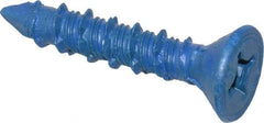 Made in USA - 1/4" Diam, 1-1/4" OAL, Phillips Drive, Concrete Screw & Masonry Fastener - Steel, Blue Climaseal Finish, Includes Drill Bit - Eagle Tool & Supply