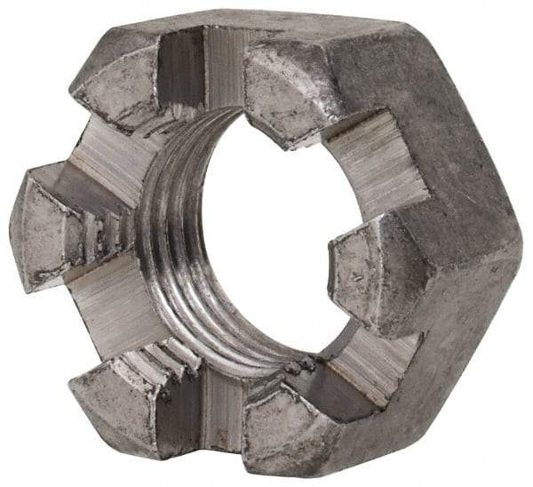 Value Collection - 1/2-20 UNF Grade 2 Steel Slotted Locknut - 3/4" Width Across Flats, 7/16" High, Uncoated - Eagle Tool & Supply