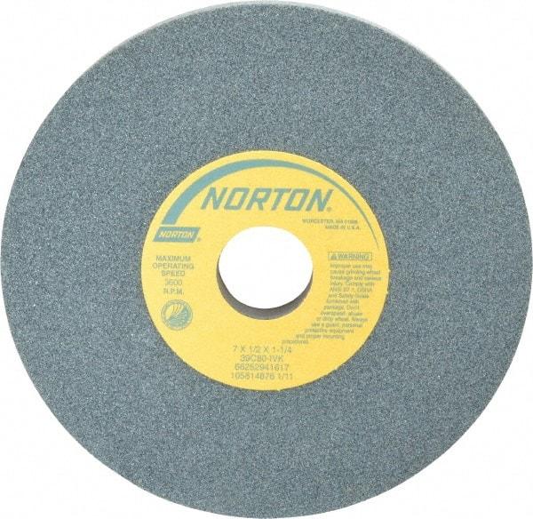 Norton - 7" Diam x 1-1/4" Hole x 1/2" Thick, I Hardness, 80 Grit Surface Grinding Wheel - Silicon Carbide, Type 1, Medium Grade, 3,600 Max RPM, Vitrified Bond, No Recess - Eagle Tool & Supply