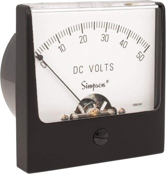 Simpson Electric - Analog, DC Voltmeter, Panel Meter - 60 Hz, 1000 Ohms at 60 Hz, 50 VDC - Eagle Tool & Supply