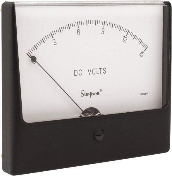 Simpson Electric - Analog, DC Voltmeter, Panel Meter - 60 Hz, 1000 Ohms at 60 Hz, 15 VDC - Eagle Tool & Supply