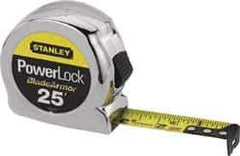 Stanley - 25' x 1" Yellow Blade Tape Measure - 1/16" Graduation, Inch Graduation Style, Silver Case - Eagle Tool & Supply