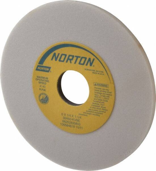 Norton - 6" Diam x 1-1/4" Hole x 1/4" Thick, K Hardness, 60 Grit Surface Grinding Wheel - Aluminum Oxide, Type 1, Medium Grade, 4,140 Max RPM, Vitrified Bond, No Recess - Eagle Tool & Supply