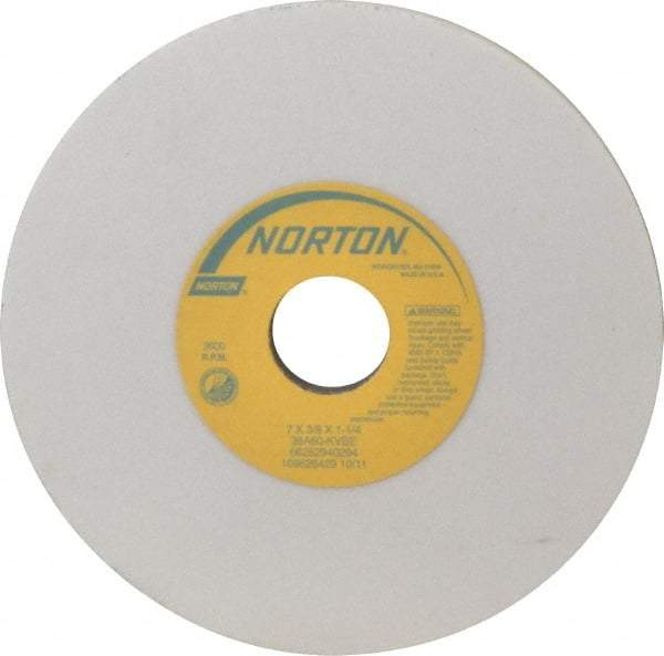 Norton - 7" Diam x 1-1/4" Hole x 3/8" Thick, K Hardness, 60 Grit Surface Grinding Wheel - Aluminum Oxide, Type 1, Medium Grade, 3,600 Max RPM, Vitrified Bond, No Recess - Eagle Tool & Supply