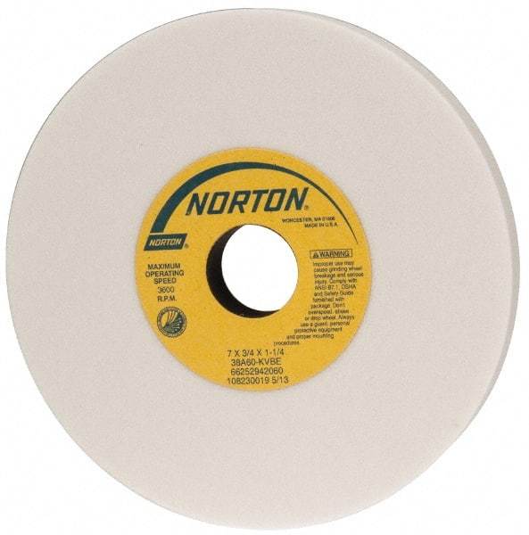 Norton - 7" Diam x 1-1/4" Hole x 3/4" Thick, K Hardness, 60 Grit Surface Grinding Wheel - Aluminum Oxide, Type 1, Medium Grade, 3,600 Max RPM, Vitrified Bond, No Recess - Eagle Tool & Supply