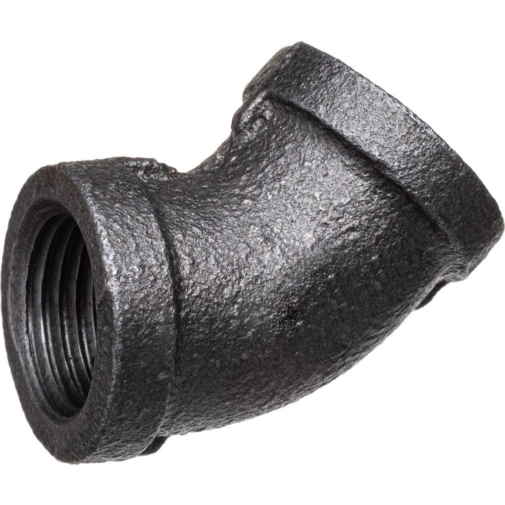 Black Pipe Fittings; Fitting Type: Elbow; Fitting Size: 3/4″; Material: Malleable Iron; Finish: Black; Fitting Shape: 45 ™ Elbow; Thread Standard: NPT; Connection Type: Threaded; Lead Free: No; Standards: ASME ™B1.2.1;  ™ASME ™B16.3