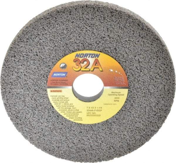 Norton - 7" Diam x 1-1/4" Hole x 1/2" Thick, F Hardness, 46 Grit Surface Grinding Wheel - Aluminum Oxide, Type 1, Coarse Grade, 3,600 Max RPM, Vitrified Bond, No Recess - Eagle Tool & Supply