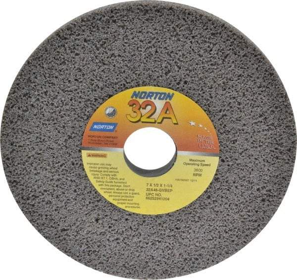 Norton - 7" Diam x 1-1/4" Hole x 1/2" Thick, G Hardness, 46 Grit Surface Grinding Wheel - Aluminum Oxide, Type 1, Coarse Grade, 3,600 Max RPM, Vitrified Bond, No Recess - Eagle Tool & Supply