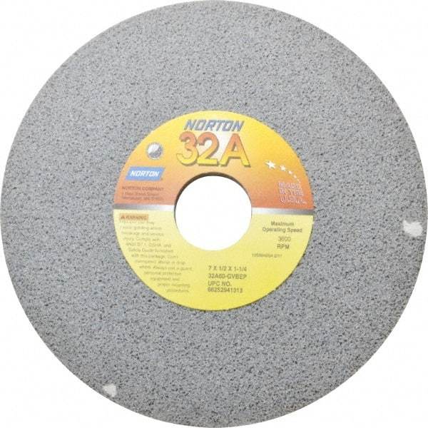 Norton - 7" Diam x 1-1/4" Hole x 1/2" Thick, G Hardness, 60 Grit Surface Grinding Wheel - Aluminum Oxide, Type 1, Medium Grade, 3,600 Max RPM, Vitrified Bond, No Recess - Eagle Tool & Supply