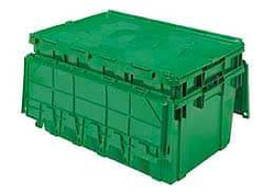 Akro-Mils - 100 Lb Load Capacity Green Polyethylene Attached-Lid Container - Stacking, Nesting, 27.1" Long x 16.9" Wide x 12-1/2" High, Lid Included - Eagle Tool & Supply