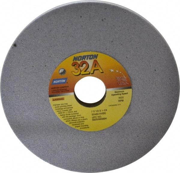 Norton - 7" Diam x 1-1/4" Hole x 1/2" Thick, H Hardness, 80 Grit Surface Grinding Wheel - Aluminum Oxide, Type 1, Medium Grade, 3,600 Max RPM, Vitrified Bond, No Recess - Eagle Tool & Supply