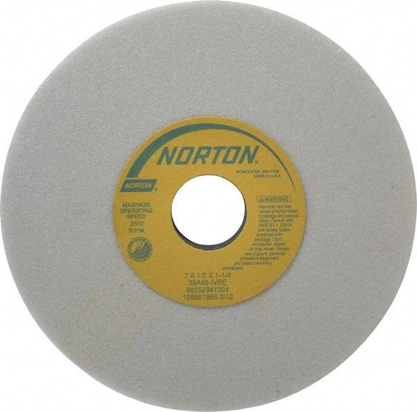 Norton - 7" Diam x 1-1/4" Hole x 1/2" Thick, I Hardness, 46 Grit Surface Grinding Wheel - Aluminum Oxide, Type 1, Coarse Grade, 3,600 Max RPM, Vitrified Bond, No Recess - Eagle Tool & Supply