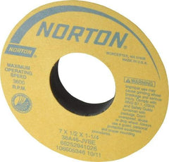 Norton - 7" Diam x 1-1/4" Hole x 1/2" Thick, J Hardness, 46 Grit Surface Grinding Wheel - Aluminum Oxide, Type 1, Coarse Grade, 3,600 Max RPM, Vitrified Bond, No Recess - Eagle Tool & Supply