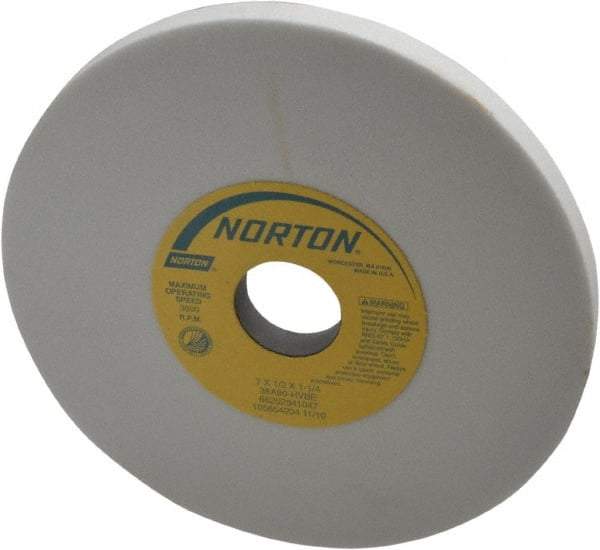Norton - 7" Diam x 1-1/4" Hole x 1/2" Thick, H Hardness, 80 Grit Surface Grinding Wheel - Aluminum Oxide, Type 1, Medium Grade, 3,600 Max RPM, Vitrified Bond, No Recess - Eagle Tool & Supply