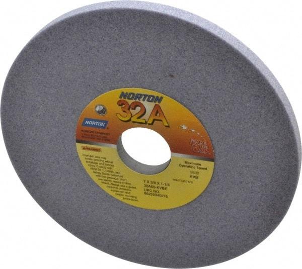 Norton - 7" Diam x 1-1/4" Hole x 3/8" Thick, K Hardness, 60 Grit Surface Grinding Wheel - Aluminum Oxide, Type 1, Medium Grade, 3,600 Max RPM, Vitrified Bond, No Recess - Eagle Tool & Supply