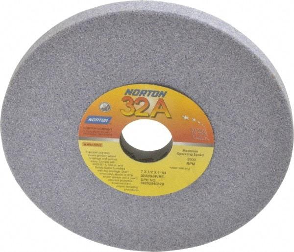 Norton - 7" Diam x 1-1/4" Hole x 1/2" Thick, H Hardness, 60 Grit Surface Grinding Wheel - Aluminum Oxide, Type 1, Medium Grade, 3,600 Max RPM, Vitrified Bond, No Recess - Eagle Tool & Supply