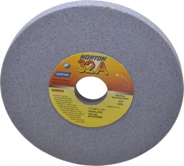 Norton - 7" Diam x 1-1/4" Hole x 1/2" Thick, J Hardness, 60 Grit Surface Grinding Wheel - Aluminum Oxide, Type 1, Medium Grade, 3,600 Max RPM, Vitrified Bond, No Recess - Eagle Tool & Supply