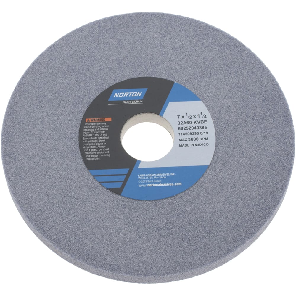 Norton - 7" Diam x 1-1/4" Hole x 1/2" Thick, K Hardness, 60 Grit Surface Grinding Wheel - Eagle Tool & Supply