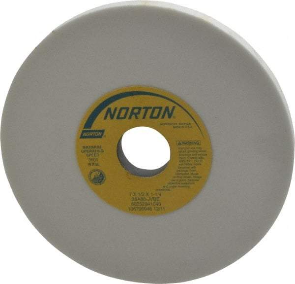 Norton - 7" Diam x 1-1/4" Hole x 1/2" Thick, J Hardness, 80 Grit Surface Grinding Wheel - Aluminum Oxide, Type 1, Medium Grade, 3,600 Max RPM, Vitrified Bond, No Recess - Eagle Tool & Supply
