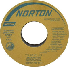 Norton - 7" Diam x 1-1/4" Hole x 1/2" Thick, K Hardness, 80 Grit Surface Grinding Wheel - Aluminum Oxide, Type 1, Medium Grade, 3,600 Max RPM, Vitrified Bond, No Recess - Eagle Tool & Supply