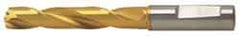 Guhring - 15/32" 140° Solid Carbide Jobber Drill - TiN Finish, Right Hand Cut, Spiral Flute, Whistle Notch Shank, 118mm OAL, SU Point - Eagle Tool & Supply