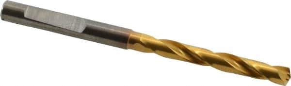 Guhring - 5.3mm 140° Solid Carbide Jobber Drill - TiN Finish, Right Hand Cut, Spiral Flute, Whistle Notch Shank, 82mm OAL, SU Point - Eagle Tool & Supply