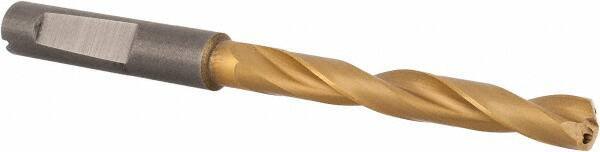 Guhring - 6.4mm 140° Solid Carbide Jobber Drill - TiN Finish, Right Hand Cut, Spiral Flute, Whistle Notch Shank, 91mm OAL, SU Point - Eagle Tool & Supply