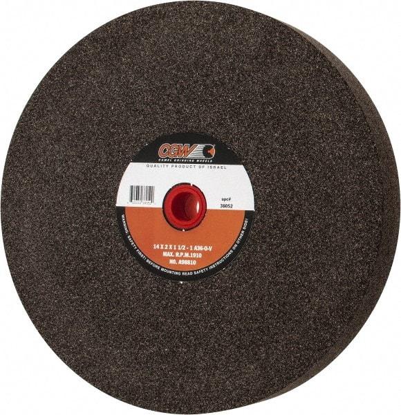 Camel Grinding Wheels - 36 Grit Aluminum Oxide Bench & Pedestal Grinding Wheel - 14" Diam x 1-1/2" Hole x 2" Thick, 1773 Max RPM, O Hardness, Very Coarse Grade , Vitrified Bond - Eagle Tool & Supply