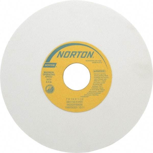Norton - 7" Diam x 1-1/4" Hole x 1/4" Thick, K Hardness, 150 Grit Surface Grinding Wheel - Aluminum Oxide, Type 1, Very Fine Grade, 3,600 Max RPM, Vitrified Bond, No Recess - Eagle Tool & Supply