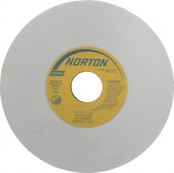 Norton - 7" Diam x 1-1/4" Hole x 1/4" Thick, H Hardness, 80 Grit Surface Grinding Wheel - Aluminum Oxide, Type 1, Medium Grade, 3,600 Max RPM, Vitrified Bond, No Recess - Eagle Tool & Supply