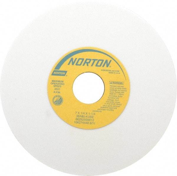 Norton - 7" Diam x 1-1/4" Hole x 1/4" Thick, K Hardness, 80 Grit Surface Grinding Wheel - Aluminum Oxide, Type 1, Medium Grade, 3,600 Max RPM, Vitrified Bond, No Recess - Eagle Tool & Supply