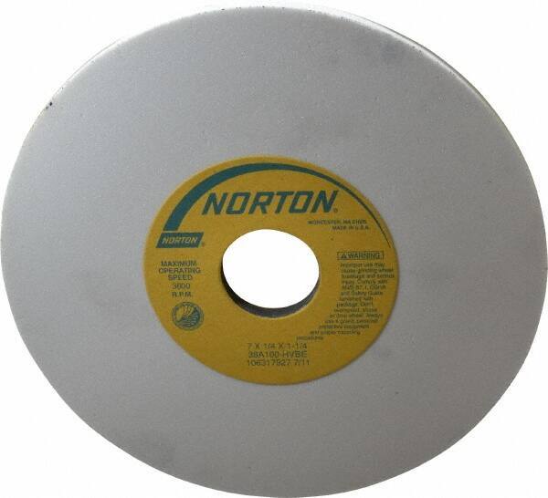 Norton - 7" Diam x 1-1/4" Hole x 1/4" Thick, H Hardness, 100 Grit Surface Grinding Wheel - Aluminum Oxide, Type 1, Fine Grade, 3,600 Max RPM, Vitrified Bond, No Recess - Eagle Tool & Supply