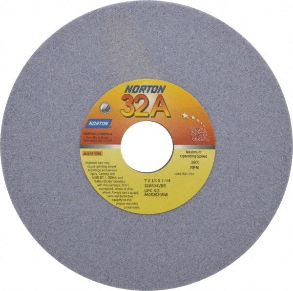 Norton - 7" Diam x 1-1/4" Hole x 1/4" Thick, I Hardness, 60 Grit Surface Grinding Wheel - Aluminum Oxide, Type 1, Medium Grade, 3,600 Max RPM, Vitrified Bond, No Recess - Eagle Tool & Supply