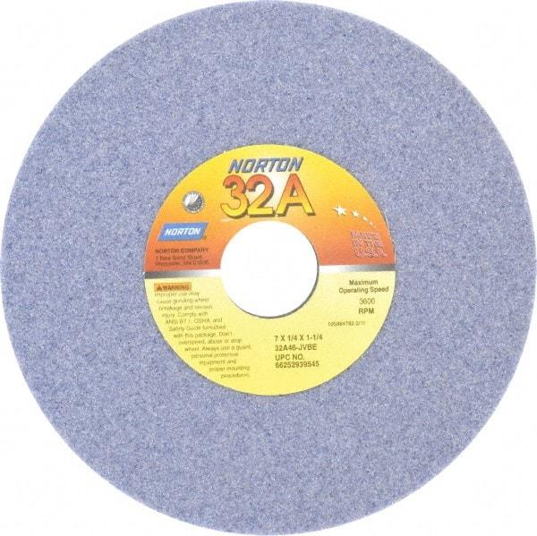 Norton - 7" Diam x 1-1/4" Hole x 1/4" Thick, J Hardness, 46 Grit Surface Grinding Wheel - Aluminum Oxide, Type 1, Coarse Grade, 3,600 Max RPM, Vitrified Bond, No Recess - Eagle Tool & Supply