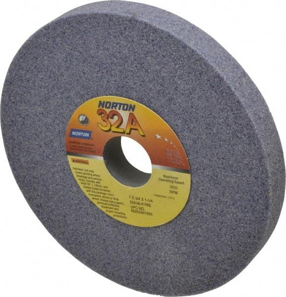 Norton - 7" Diam x 1-1/4" Hole x 3/4" Thick, K Hardness, 46 Grit Surface Grinding Wheel - Aluminum Oxide, Type 1, Coarse Grade, 3,600 Max RPM, Vitrified Bond, No Recess - Eagle Tool & Supply