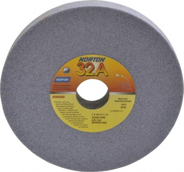 Norton - 7" Diam x 1-1/4" Hole x 3/4" Thick, I Hardness, 60 Grit Surface Grinding Wheel - Aluminum Oxide, Type 1, Medium Grade, 3,600 Max RPM, Vitrified Bond, No Recess - Eagle Tool & Supply