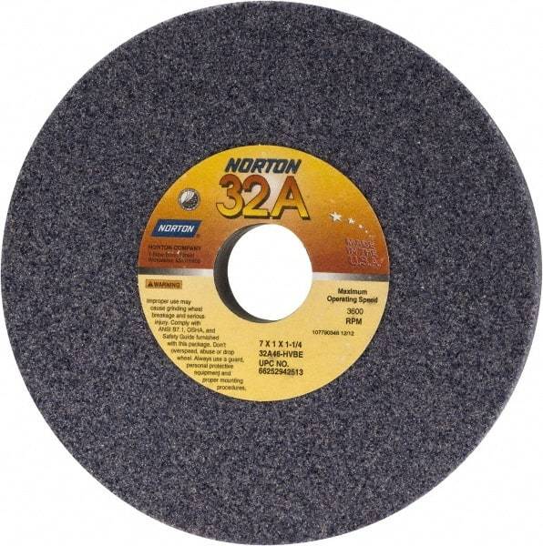 Norton - 7" Diam x 1-1/4" Hole x 1" Thick, H Hardness, 46 Grit Surface Grinding Wheel - Aluminum Oxide, Type 1, Coarse Grade, 3,600 Max RPM, Vitrified Bond, No Recess - Eagle Tool & Supply