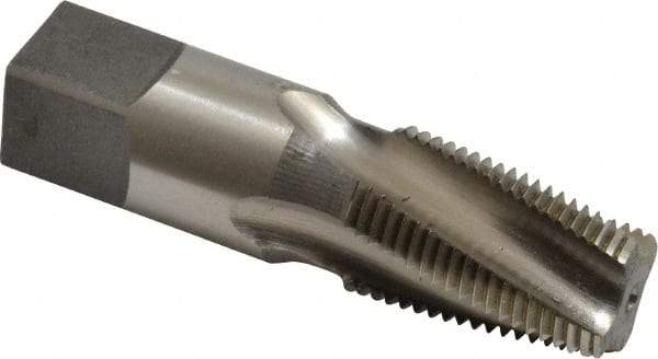 Reiff & Nestor - 3/8-18 NPTF, 15° Helix, 4 Flutes, Bright Finish, High Speed Steel, Spiral Flute Pipe Tap - Right Hand Flute, 0.7" Shank Diam, 1-1/16" Thread Length, 0.4540" Projection, 1/2" Square Size, Series 120DSS - Eagle Tool & Supply