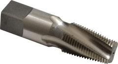 Reiff & Nestor - 3/8-18 NPTF, 15° Helix, 4 Flutes, Bright Finish, High Speed Steel, Spiral Flute Pipe Tap - Right Hand Flute, 0.7" Shank Diam, 1-1/16" Thread Length, 0.4540" Projection, 1/2" Square Size, Series 120DSS - Eagle Tool & Supply