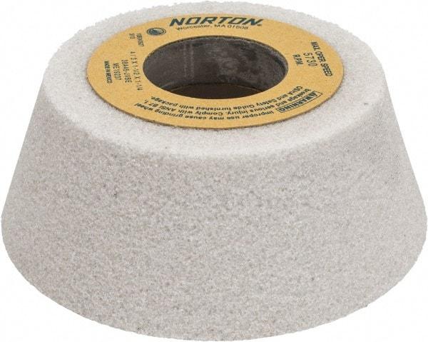 Norton - 4" Diam, 1-1/4" Hole Size, 1-1/2" Overall Thickness, 46 Grit, Type 11 Tool & Cutter Grinding Wheel - Coarse Grade, Aluminum Oxide, J Hardness, Vitrified Bond, 5,730 RPM - Eagle Tool & Supply