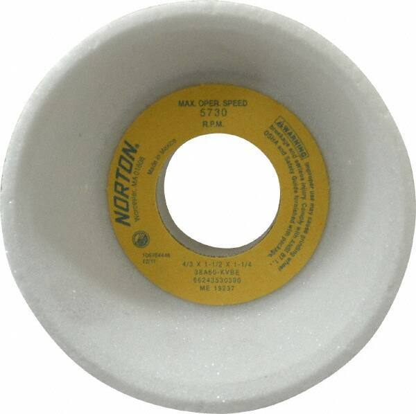 Norton - 4" Diam, 1-1/4" Hole Size, 1-1/2" Overall Thickness, 60 Grit, Type 11 Tool & Cutter Grinding Wheel - Medium Grade, Aluminum Oxide, K Hardness, Vitrified Bond, 5,730 RPM - Eagle Tool & Supply