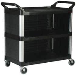 Rubbermaid - 300 Lb Capacity, 20" Wide x 40-5/8" Long x 41-13/16" High Standard Utility Cart - 3 Shelf, Plastic - Eagle Tool & Supply