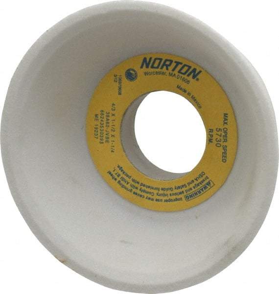 Norton - 4" Diam, 1-1/4" Hole Size, 1-1/2" Overall Thickness, 80 Grit, Type 11 Tool & Cutter Grinding Wheel - Medium Grade, Aluminum Oxide, J Hardness, Vitrified Bond, 5,730 RPM - Eagle Tool & Supply