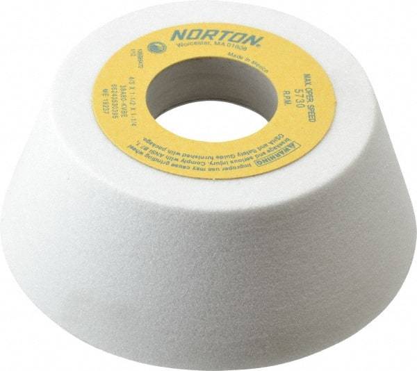 Norton - 4" Diam, 1-1/4" Hole Size, 1-1/2" Overall Thickness, 80 Grit, Type 11 Tool & Cutter Grinding Wheel - Medium Grade, Aluminum Oxide, K Hardness, Vitrified Bond, 5,730 RPM - Eagle Tool & Supply