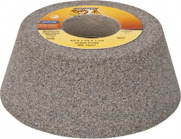 Norton - 4" Diam, 1-1/4" Hole Size, 1-1/2" Overall Thickness, 60 Grit, Type 11 Tool & Cutter Grinding Wheel - Medium Grade, Aluminum Oxide, K Hardness, Vitrified Bond, 5,730 RPM - Eagle Tool & Supply