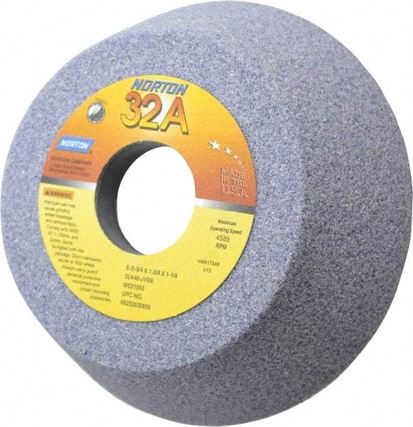 Norton - 5" Diam, 1-1/4" Hole Size, 1-3/4" Overall Thickness, 46 Grit, Type 11 Tool & Cutter Grinding Wheel - Coarse Grade, Aluminum Oxide, J Hardness, Vitrified Bond, 4,585 RPM - Eagle Tool & Supply