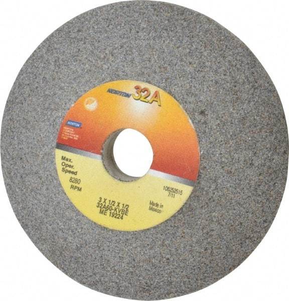 Norton - 3" Diam, 1/2" Hole Size, 1/2" Overall Thickness, 60 Grit, Type 12 Tool & Cutter Grinding Wheel - Medium Grade, Aluminum Oxide, K Hardness, Vitrified Bond, 8,280 RPM - Eagle Tool & Supply